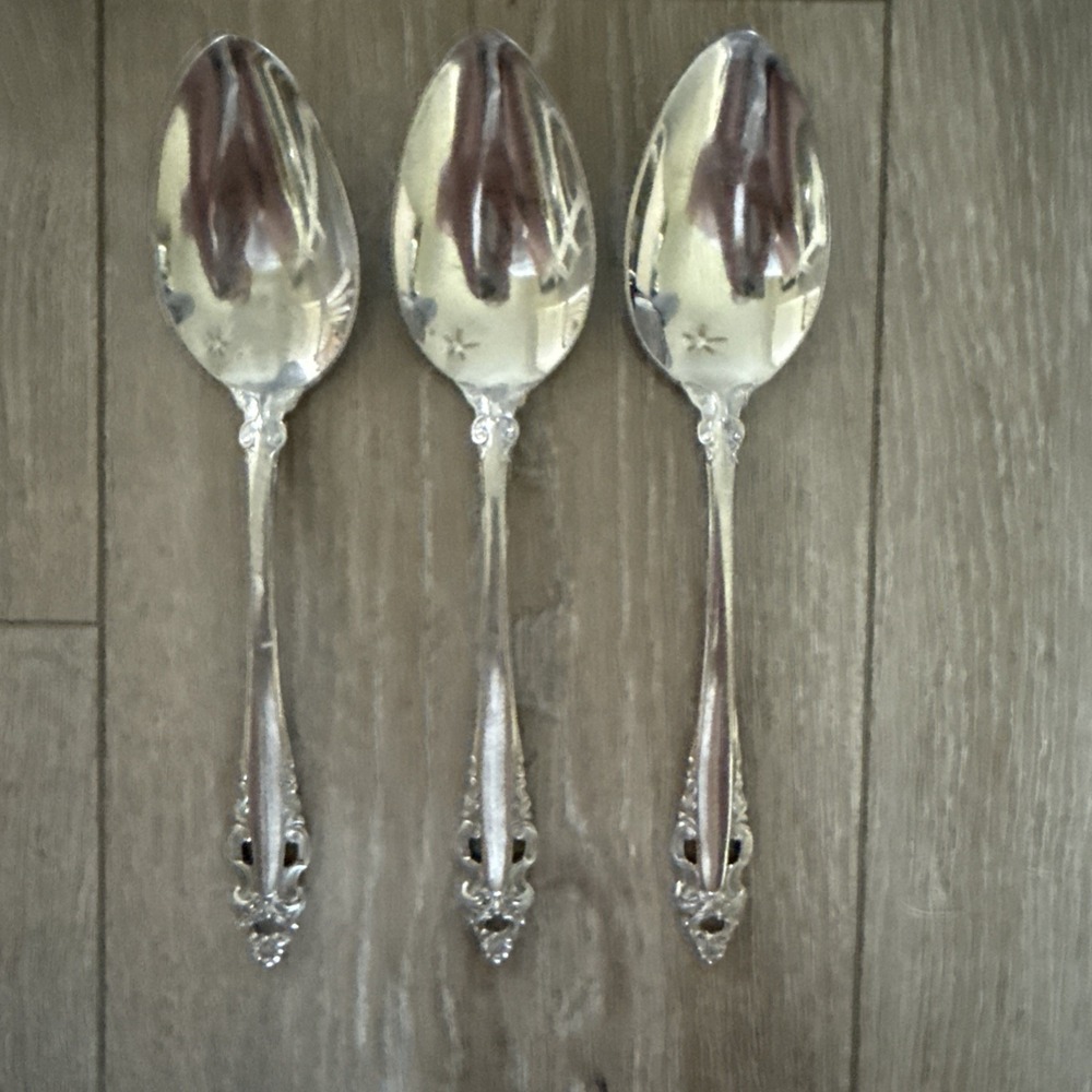 Set Of 3 Gorham PIERCED BAROQUE Stainless Steel Solid Serving Spoons 8 5/8"